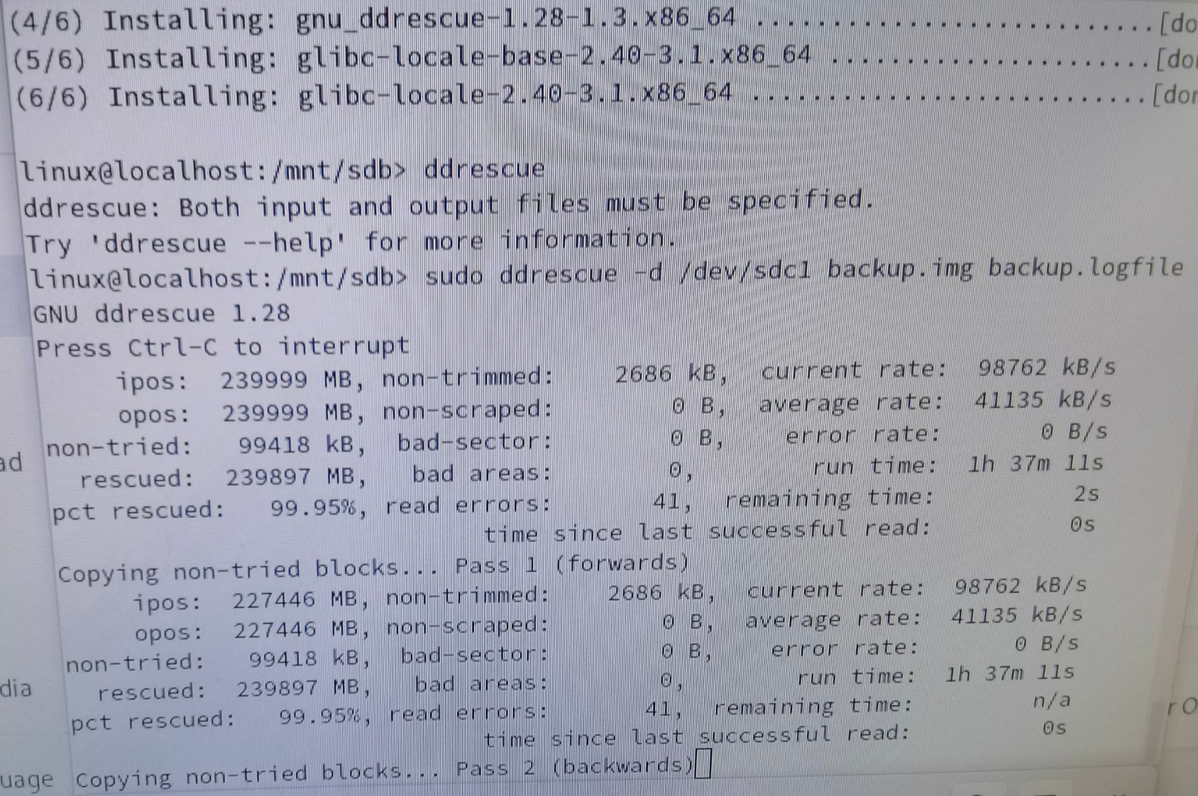 ddrescue pass 1